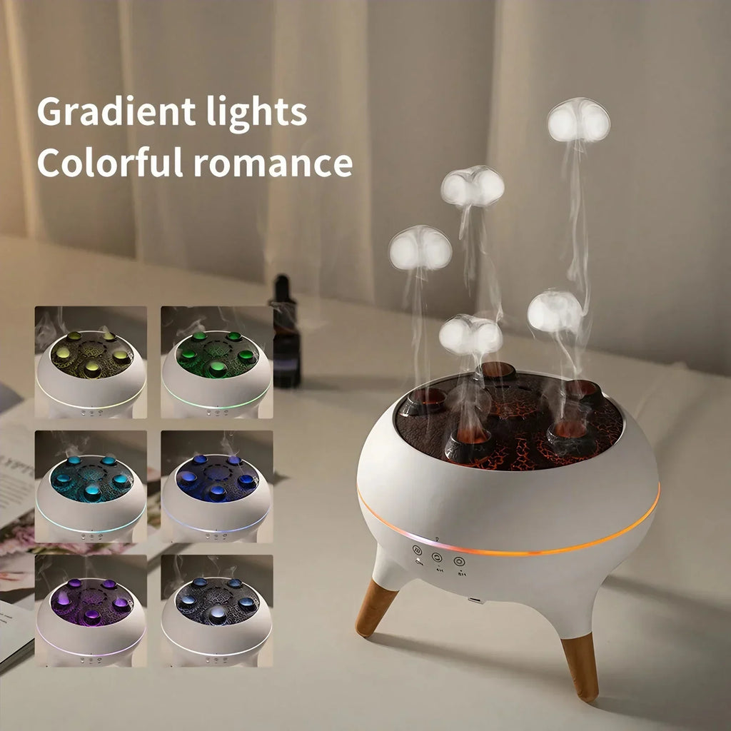 Humidificador silencioso de vapor frío con difusor de aromaterapia tipo medusa, 7 colores, apagado automático, ideal para la decoración del dormitorio y el hogar, 28 dB.