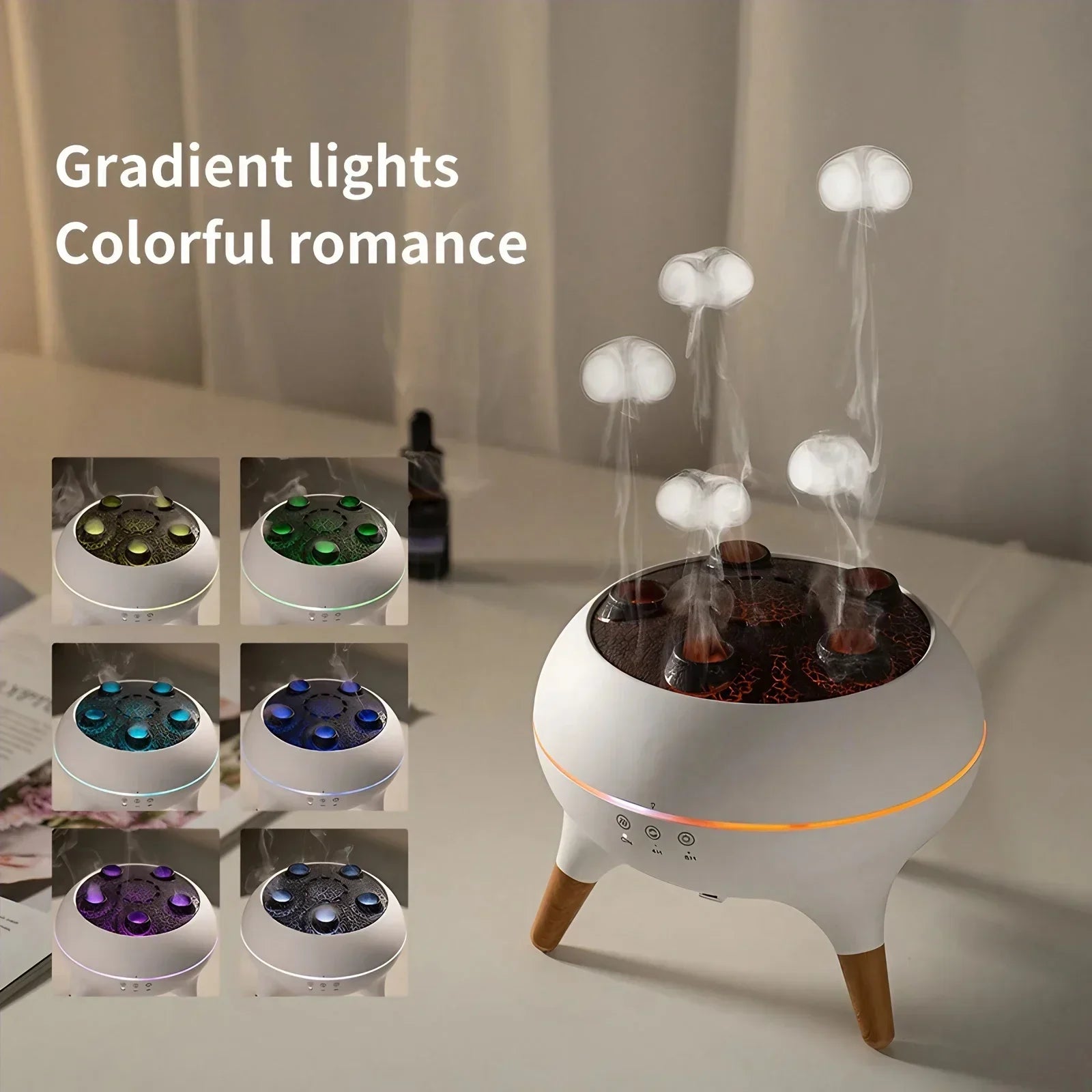 Humidificador silencioso de vapor frío con difusor de aromaterapia tipo medusa, 7 colores, apagado automático, ideal para la decoración del dormitorio y el hogar, 28 dB.