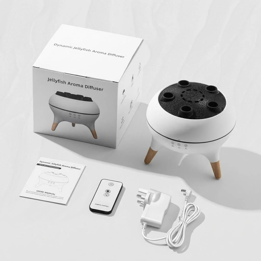 Humidificador silencioso de vapor frío con difusor de aromaterapia tipo medusa, 7 colores, apagado automático, ideal para la decoración del dormitorio y el hogar, 28 dB.