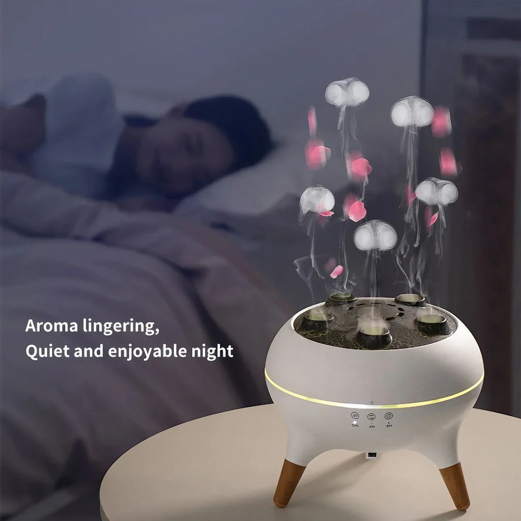Humidificador silencioso de vapor frío con difusor de aromaterapia tipo medusa, 7 colores, apagado automático, ideal para la decoración del dormitorio y el hogar, 28 dB.