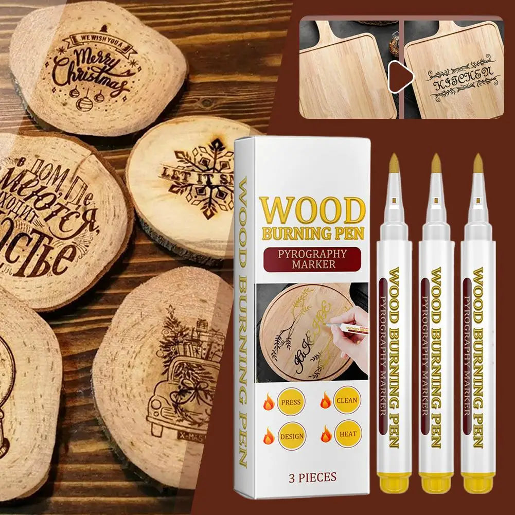 3 bolígrafos para pirograbado, marcadores químicos creativos para madera, bolígrafos de pirograbado para manualidades, marcadores de madera con punta fina para carpintería.