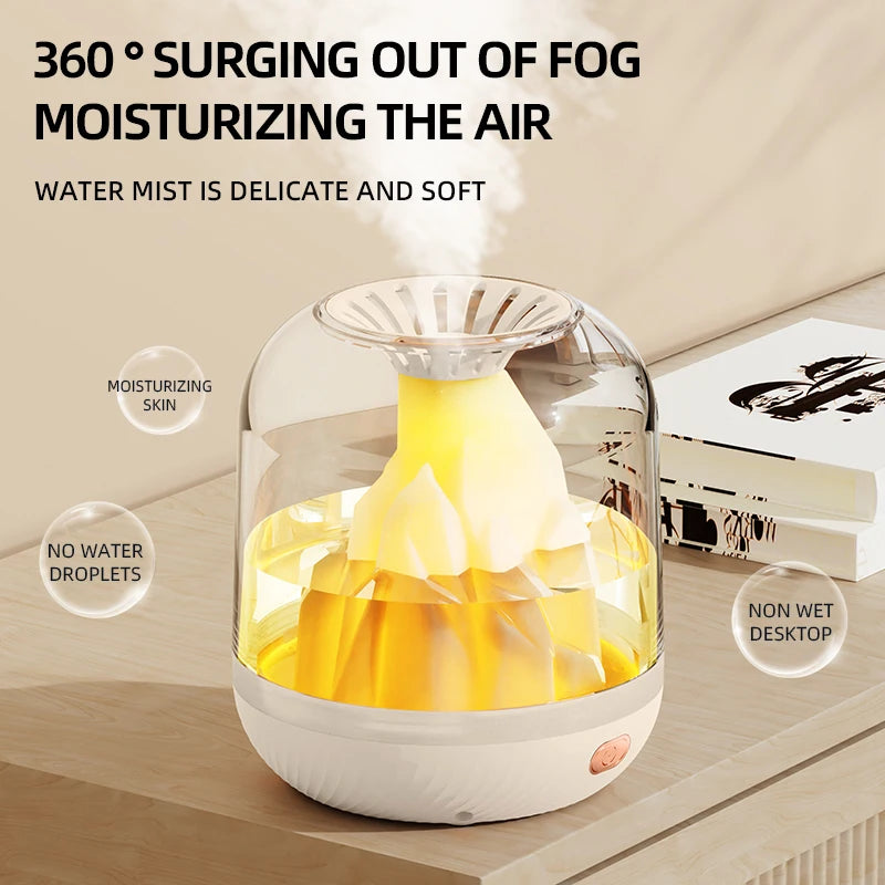 Humidificador Volcán Recargable, Suministro de Agua de Gran Capacidad, Mini Humidificador Inteligente con Rociador de Aromaterapia y Generador de Niebla Fría