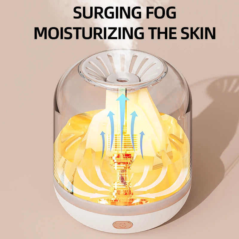 Humidificador Volcán Recargable, Suministro de Agua de Gran Capacidad, Mini Humidificador Inteligente con Rociador de Aromaterapia y Generador de Niebla Fría