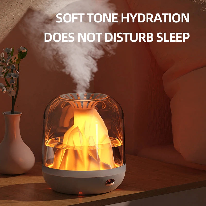 Humidificador Volcán Recargable, Suministro de Agua de Gran Capacidad, Mini Humidificador Inteligente con Rociador de Aromaterapia y Generador de Niebla Fría