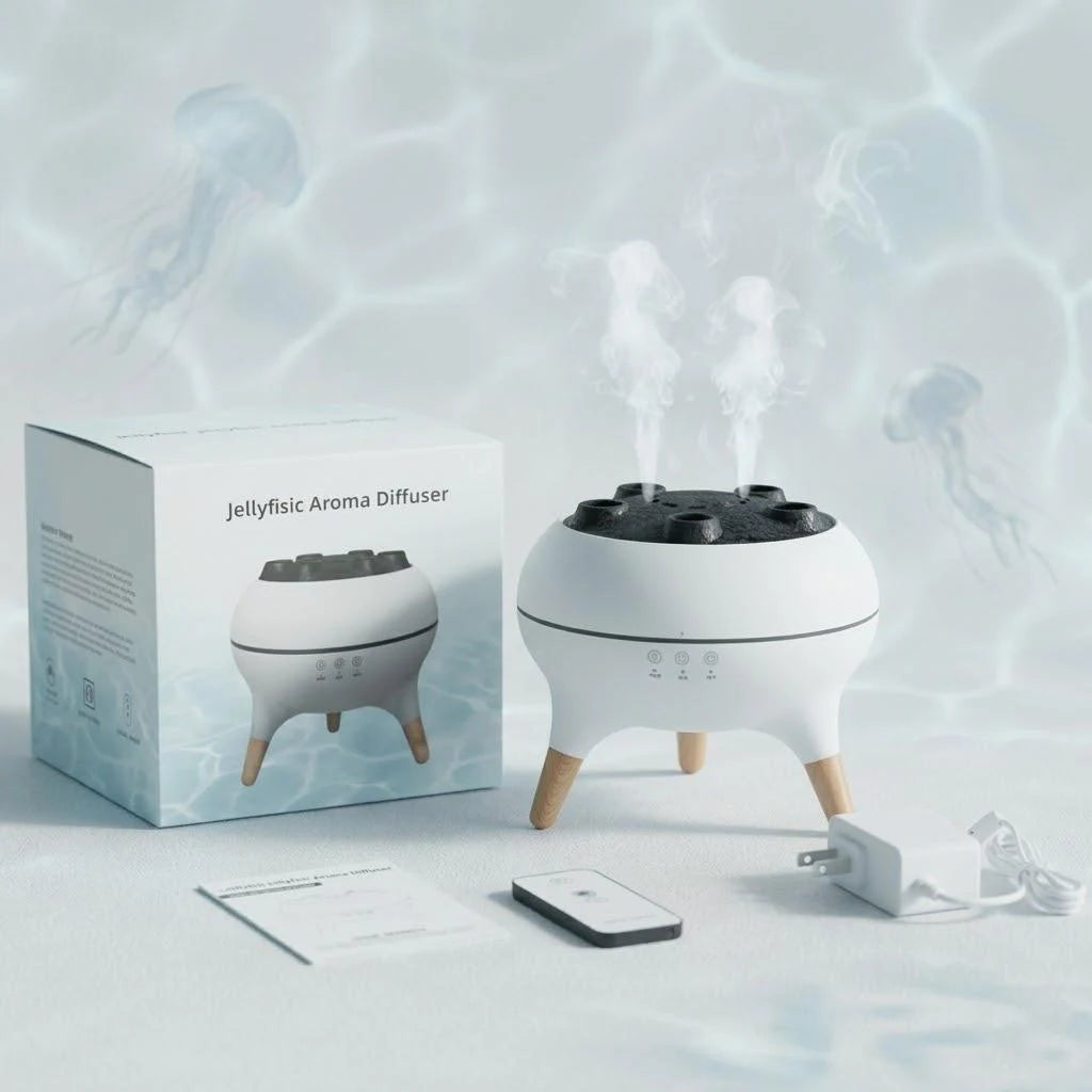 Humidificador silencioso de vapor frío con difusor de aromaterapia tipo medusa, 7 colores, apagado automático, ideal para la decoración del dormitorio y el hogar, 28 dB.